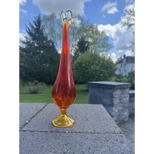 Viking Glass Persimmon Amberina Swung Vase 15" Epic 5 Petal Mid Century MCM